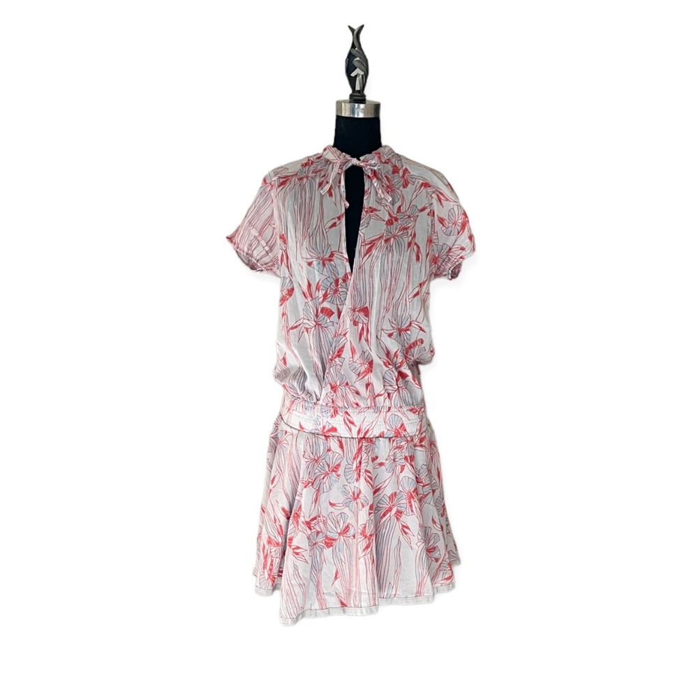 Rare Vintage Diesel Red /Aqua Floral Deep V-Neck Cotton Dress, sz XS